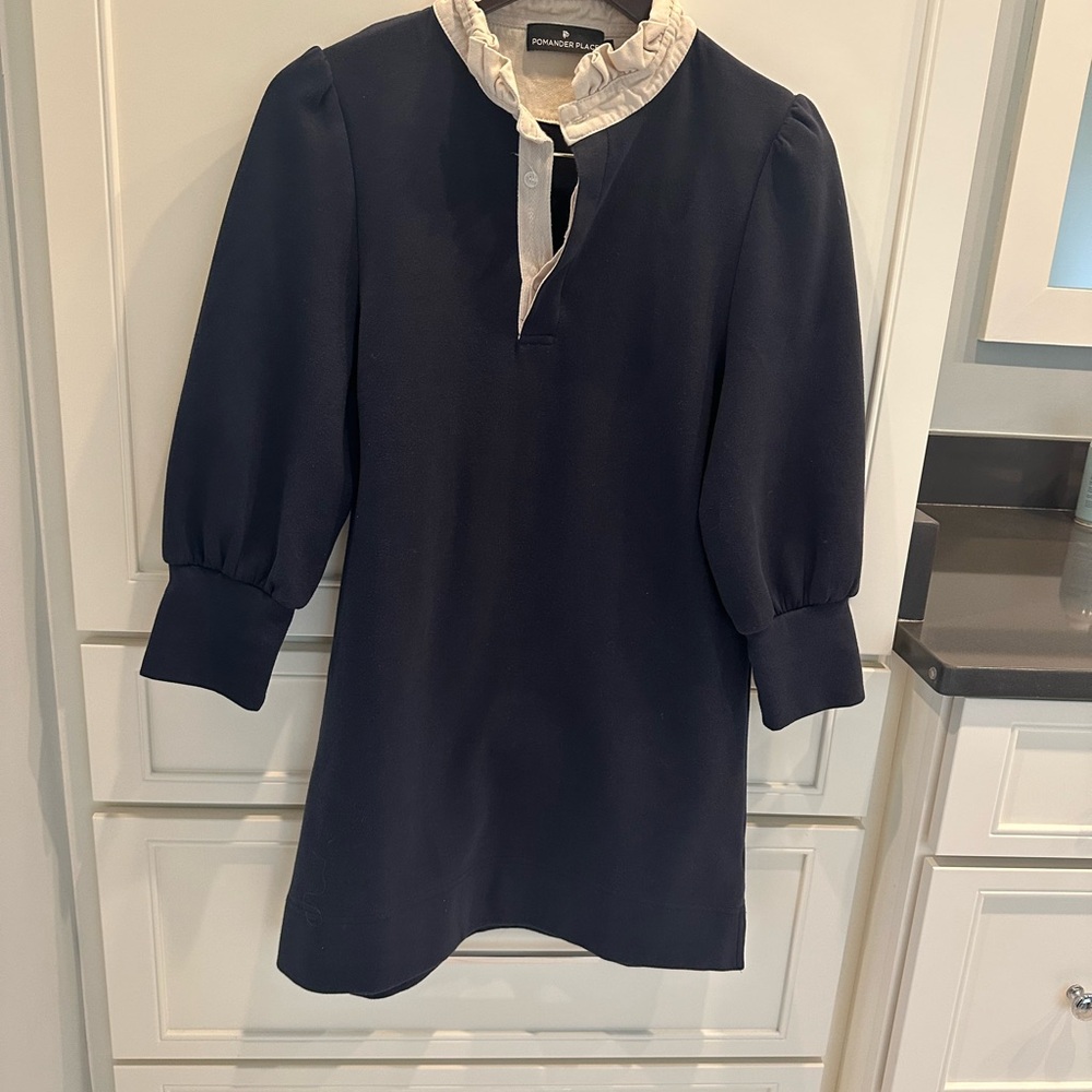 Tuckernuck navy Blue Dress with Cream Collar